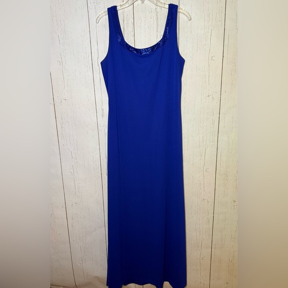Alex Evenings Royal Blue Purple Beaded Scoop Neck Sleeveless Maxi Dress Size 14 - Picture 1 of 4